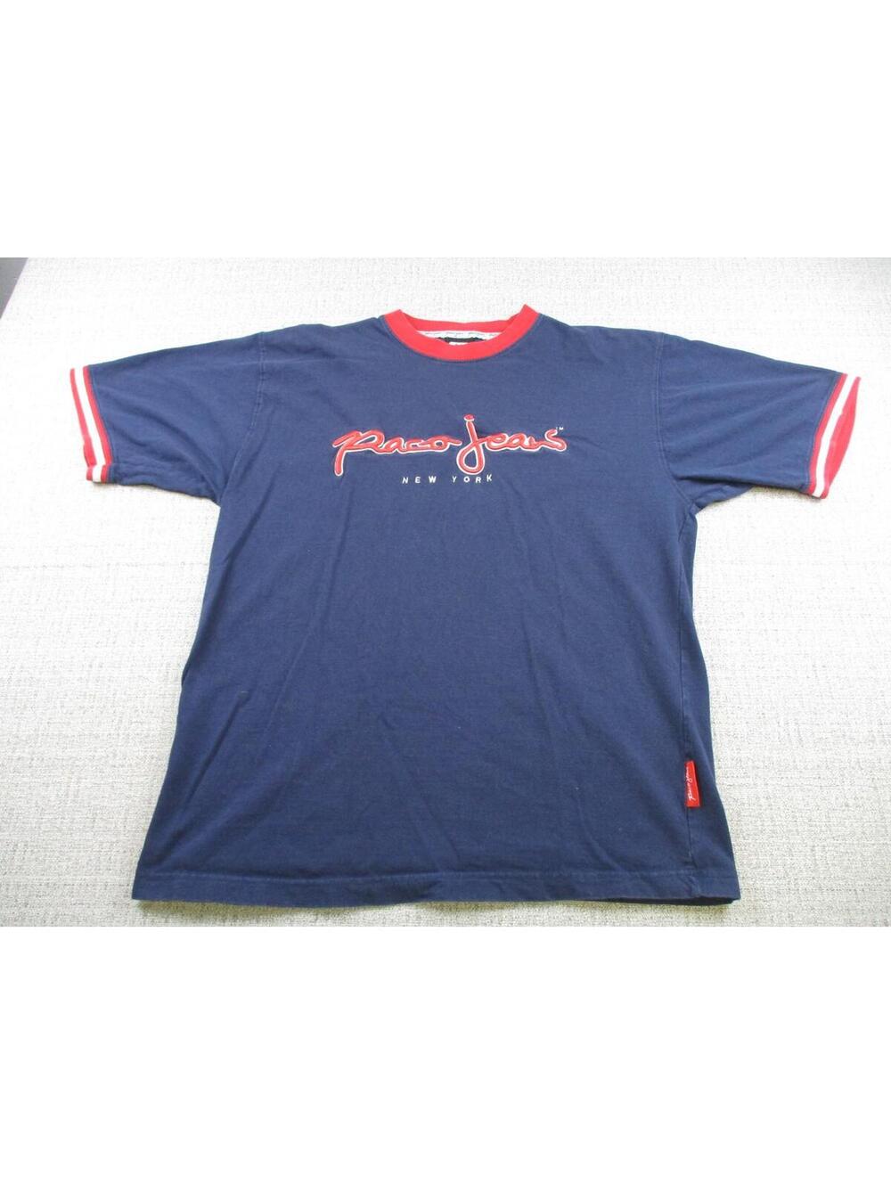 Vintage Paco Jeans Shirt Mens Medium Embroidered Navy Skateboarding Hip Hop Y2K